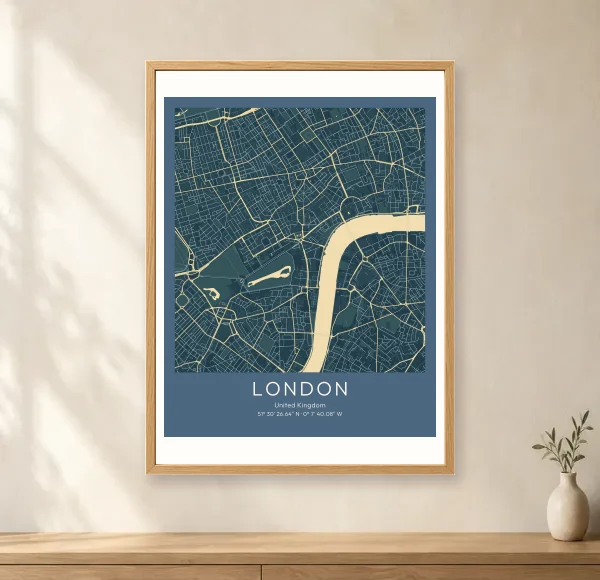 Maps & places template made with GIFSI, shown in a realistic oak frame