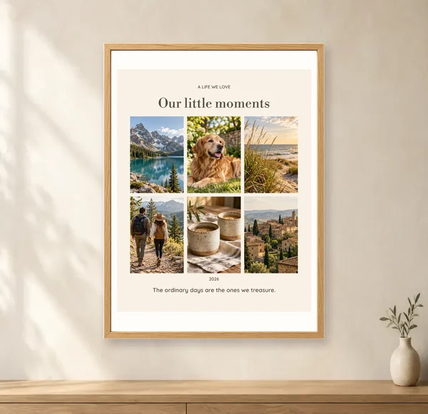 Photo gifts template made with GIFSI, shown in a realistic oak frame